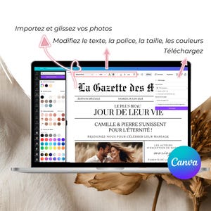 Gazette des Mariés Modèle Faire Part Mariage Template Canva Invitation Mariage Personnalisable Journal Mariage Modèle Canva A3 et A4