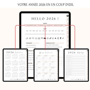 Agenda Digital 2026 Français – Vue annuelle complète. Retrouvez en un coup d’œil votre calendrier 2026, un aperçu de l’année mois par mois et une page dédiée à vos objectifs annuels. Planifiez vos projets, suivez vos priorités et organisez vos objectifs personnels et professionnels. Compatible iPad, tablette, GoodNotes, Notability, PDF. L’outil parfait pour une année structurée et réussie !