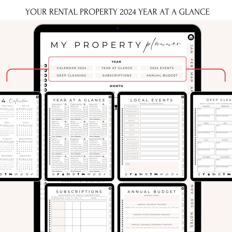 Digital Airbnb Planner 2024, Dated Booking Agenda, Monthly Budget