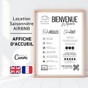 Airbnb Affiche de Bienvenue en français et anglais, Template Canva , French and English Airbnb welcome sign, Airbnb Canva, Airbnb bienvenue