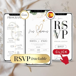 Editable Spanish Wedding Invitation Template – Custom Canva Invite with Trackable Online RSVP Form, Invitaciones de Boda Digital en Español