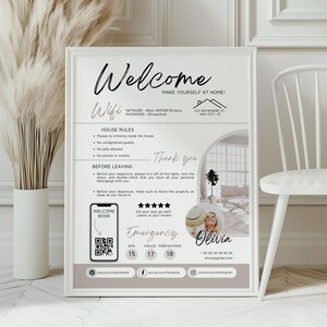Airbnb Welcome Sign Printable Template | Vacation Rental House Rules Sign | Editable Guest Info Poster | VRBO Host Decor | Instant Download