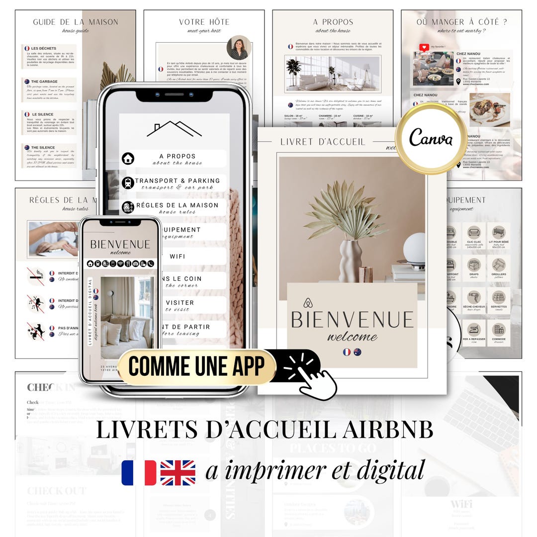 Bilingual Airbnb Book Template French English Digital