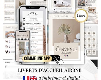 Bilingual Airbnb Welcome Book Template – French English Digital & Printable Guide – Canva Airbnb Guest Guide, Vacation Rental House Manual