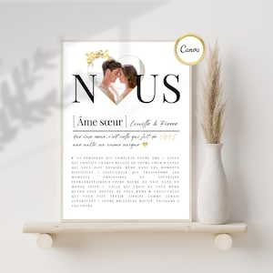 Anpassbares Valentinstag-Paar-Poster „Soul Mate“, romantisches Geschenk zum Hochzeitstag, elegantes Canva-Modell auf Französisch
