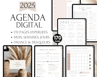 Digital Planner French 2025 Hyperlinked Digital Planner for GoodNotes and PDF Readers Digital Planner Agenda in French dated 2025