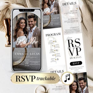 Invitation Mariage Numérique avec RSVP traçable - Modèle Canva Faire-Part de Mariage Minimaliste - Suivi des invités et formulaire en ligne