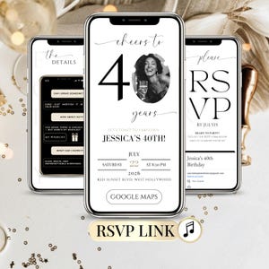 40th Birthday Invite Digital, Invitation 40 Ans Numérique Éditable Femme Homme | Faire-Part Anniversaire Animé avec RSVP & Suivi Invités