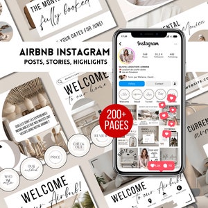 Modèles Instagram Airbnb 115 Posts, 75 Stories & 30 Couvertures – Canva FR + Bonus Carte de Remerciement Digitale Template Airbnb