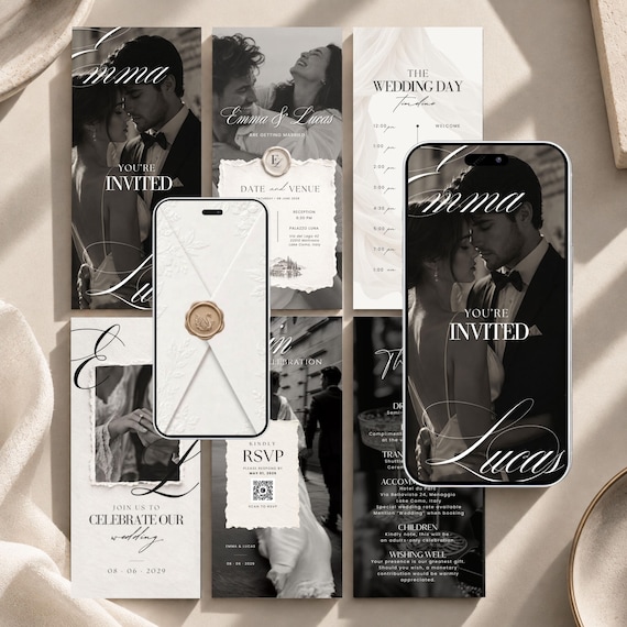 Digital Wedding Invite, Animated Video RSVP QR Code | Editable Canva Wedding Invitation Template | Envelope Reveal Wax Seal