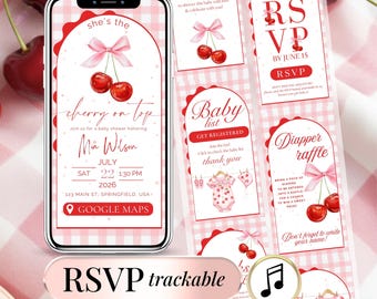 Baby Shower Invite Digital Cherry on Top Invitation Editable Template for Girl Baby Shower RSVP Online Coquette Baby Shower Instant Download