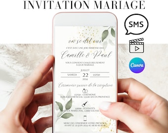 Wedding invitation, Customizable Wedding Invitation - Canva Model, Announcement, Video, Digital, SMS Invitation, Canva Model