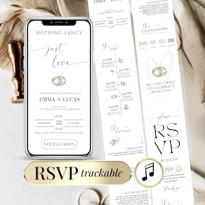 Nothing Fancy Just Love Digital Wedding Invitation with RSVP Link and Countdown - Faire-part de Mariage Numérique Modèle Canva Éditable