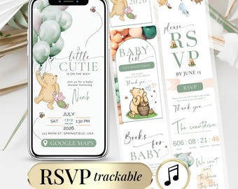 Winnie The Pooh Baby Shower Neutral Gender Invite Winnie Boy Girl Baby Shower Digital Invitation RSVP Template Editable Teddy Bear Canva