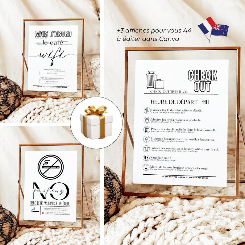 Editable Airbnb Sign in French English Hosts Printable
