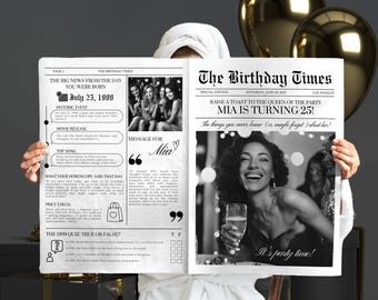 Editable Birthday Newspaper Template - Customizable Fun Facts - Perfect for Any Year - Large Editable Birthday Invitation Canva Template