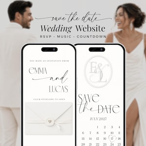 Monogram Wedding Save the Date Invitation with RSVP Website, Editable Canva Template, Digital Mobile Invite with Countdown, Music & Calendar