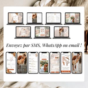 Faire-part de mariage numérique terracotta multi-pages, invitation digitale animée à envoyer par SMS WhatsApp ou email