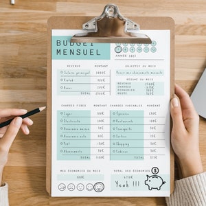 French budget planner to print or use in goodnotes for monthly and annual financial tracking, Undated Budget Planner