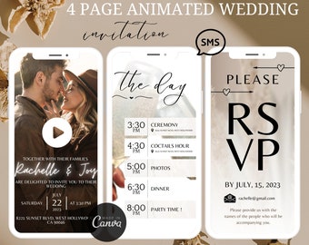 Wedding Video Invitation Template, Phone SMS invitation text mariage, Animated Wedding Invitation, Download Digital Phone Invitation Canva