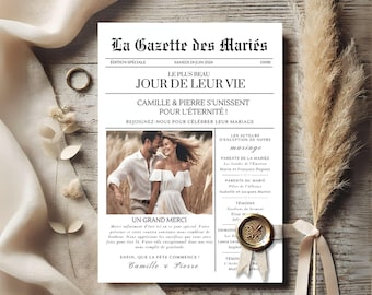 Wedding Gazette Template 4 pages A3, A4 - Wedding Invitation - Customizable Canva Wedding Invitation Template - Wedding Journal Template