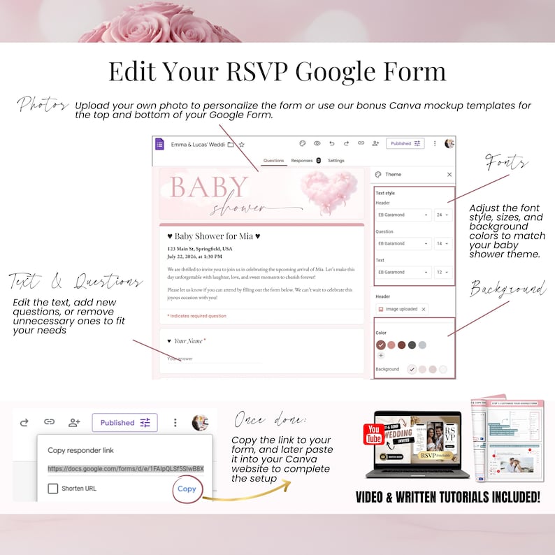 Edit baby shower invitation in Canva step by step, customize text, colors and details, pink cloud baby girl digital invite