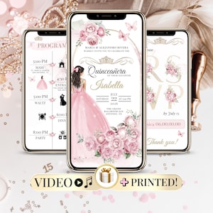 Quinceanera Invitation Video Sweet 15 16 – Editable Canva Animated Template – Digital Video Invite with Photo & Music MP4 Download