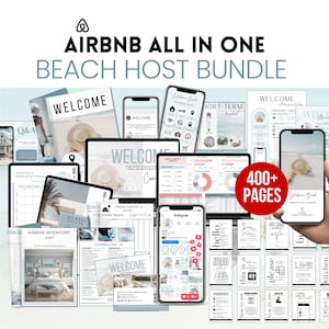 Beach Airbnb Host Bundle Welcome Book Airbnb Template Welcome Sign Editable Airbnb Signs, Spreadsheet, Cleaning Checklist Airbnb Printables