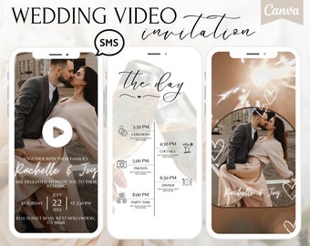 Wedding Video Invitation Template, Phone SMS invitation text mariage, Animated Wedding Invitation, Download Digital Phone Invitation Canva