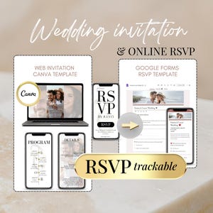 Digital Wedding Invitation RSVP Online Trackable  - Template Invitation de Mariage Numérique - Modèle Faire-Part avec formulaire RSVP Online
