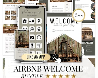Airbnb Cabin Welcome Book Guest Book Canva Host Bundle Template - Personalized Custom Vacation Rental Digital Guide - Short Term Rental Vrbo