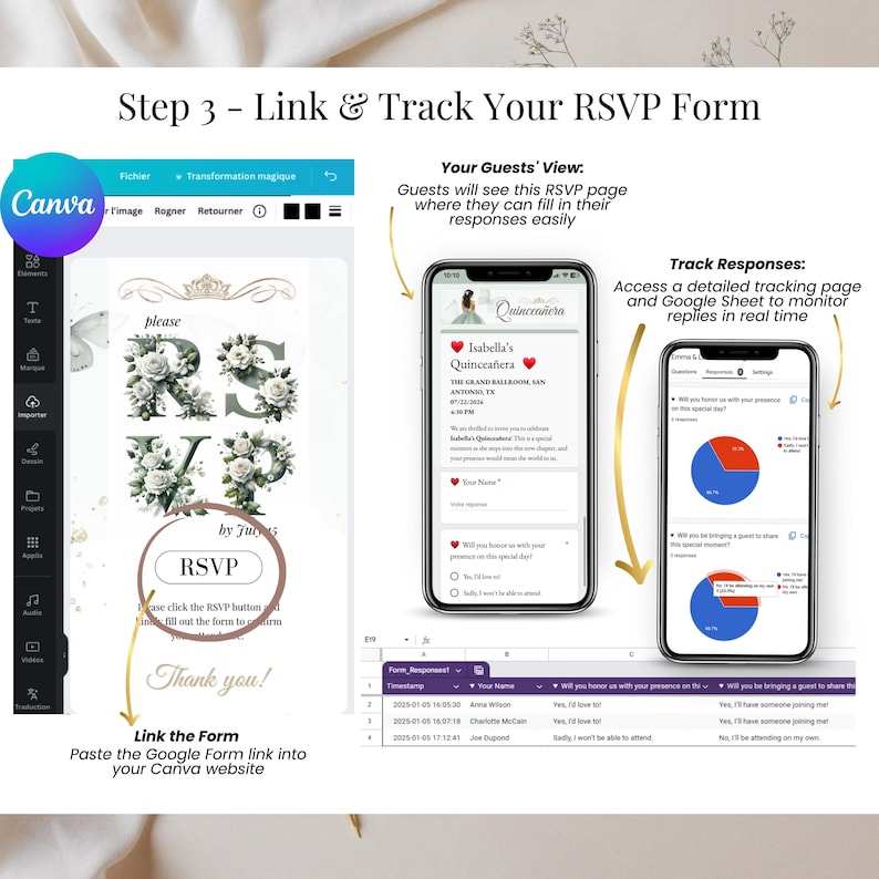 Step 3 – Link and Track Your RSVP – Sage Green Quinceañera Invitation with Real-Time Tracking via Google Form