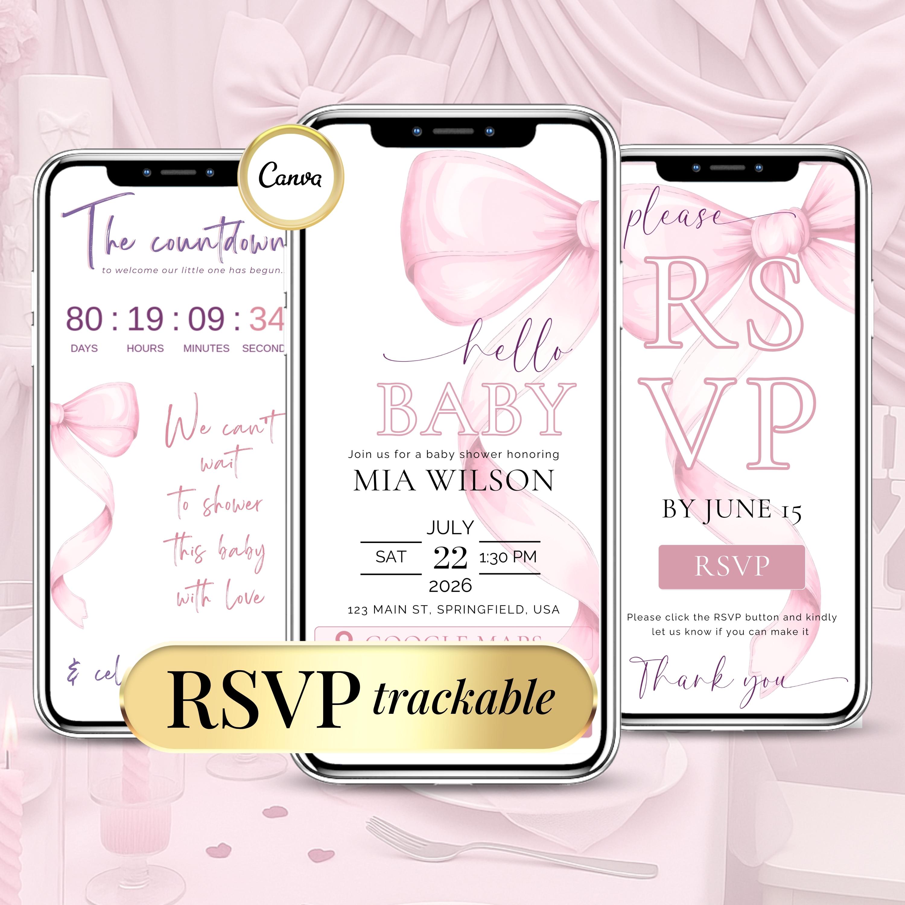 Rosa Schleife Babyparty Einladung – Editierbare Vorlage für Mädchen – Coquette Evite RSVP – Babyparty Einladung für Mädchen – Sofortiger Download