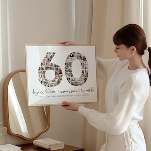 Cadeau Anniversaire 60 Ans Femme Homme – Affiche Personnalisée à Imprimer avec Photos – Cadeau Grand-Mère Grand-Père – Canva Français