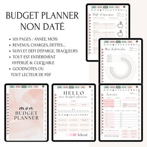 Budget Planner Français Digital non daté pour goodnotes, Suivi financier mensuel et annuel, Planificateur de Budget Non Daté, Agenda budget