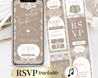 Cielito Lindo Baby Shower Invitation – Mexican Papel Picado Digital Invite with RSVP | Canva Editable Baby Shower Template for Girl or Boy
