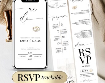 Digital Minimalist Wedding Invitation Online RSVP Template Editable Wedding Website Modern Design Elegant Invite Trackable RSVP Website