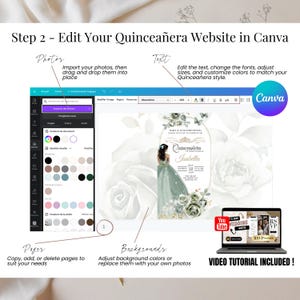 Step 2 – Edit Your Quinceañera Website in Canva – Sage Green Theme with RSVP Tracking Integration