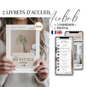 Livret d'accueil Francais Anglais, 2 livrets : à imprimer et digital, Airbnb template pour location saisonnière, chambre d'hôte, gîte,Airbnb