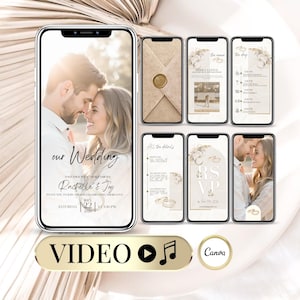 Animierte Hochzeitseinladung – Video mit sich öffnendem Umschlag – Canva Vorlage editierbar – Digital RSVP Save the Date per WhatsApp/SMS