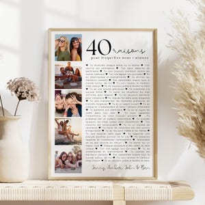 Carte Anniversaire 40 Ans - Affiche 40 Raisons Pour Lesquelles Nous t'Aimons - Idée Cadeau Unique  Pas Cher pour Femme 40 ans à Imprimer
