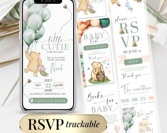Winnie The Pooh Baby Shower Neutral Gender Invite Winnie Boy Girl Baby Shower Digital Invitation RSVP Template Editable Teddy Bear Canva