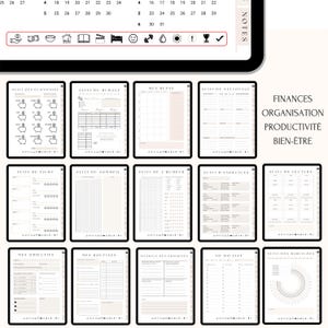 Planner Digital 2026 avec trackers et suivis – Organisez votre année avec plus de 15 pages spécialisées : suivi du budget, économies, repas, nettoyage, lecture, films, sommeil, humeur, exercices, habitudes. Inclut aussi objectifs, routines, matrice des priorités et to-do list. Compatible GoodNotes, Notability, iPad et tablettes. Un agenda numérique complet en français pour une organisation claire et efficace toute l’année !