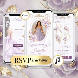 Lilac Quinceanera Invitation XV Birthday Invite Digital RSVP Sweet 16 Invitation Editable Floral Purple Custom Quinceanera Evite Mis 15 Anos