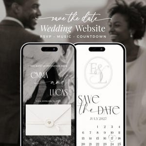 Save the Date Wedding Invitation Website with RSVP, Editable Monogram Canva Template, Mobile Invite with Countdown Music & Calendar