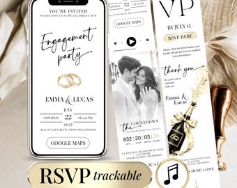 Engagement Party Invitation Website with RSVP Tracking | Editable Canva Digital Invite | Google Form RSVP | Music & Countdown