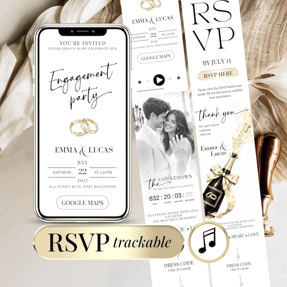 Engagement Party Invitation Website with RSVP Tracking | Editable Canva Digital Invite | Google Form RSVP | Music & Countdown