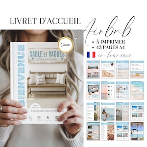 Folleto de bienvenida de AIRBNB en francés, 43 páginas A4, plantilla de Canva, plantilla de Airbnb, alquiler vacacional de verano, playa, guía de bienvenida