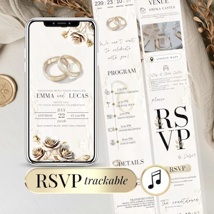 Gold Wedding Invitation Digital with Online RSVP and Countdown Timer, Editable Template Wedding Website Digital Wedding Invite Canva Evite