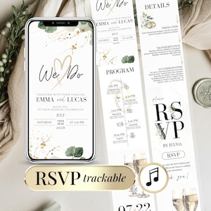Digitale Hochzeitseinladungsvorlage in Salbeigrün: Online-RSVP-Verfolgung möglich – Individuell anpassbare, minimalistische Einladung – Bearbeitbare Hochzeitseinladungsvorlage